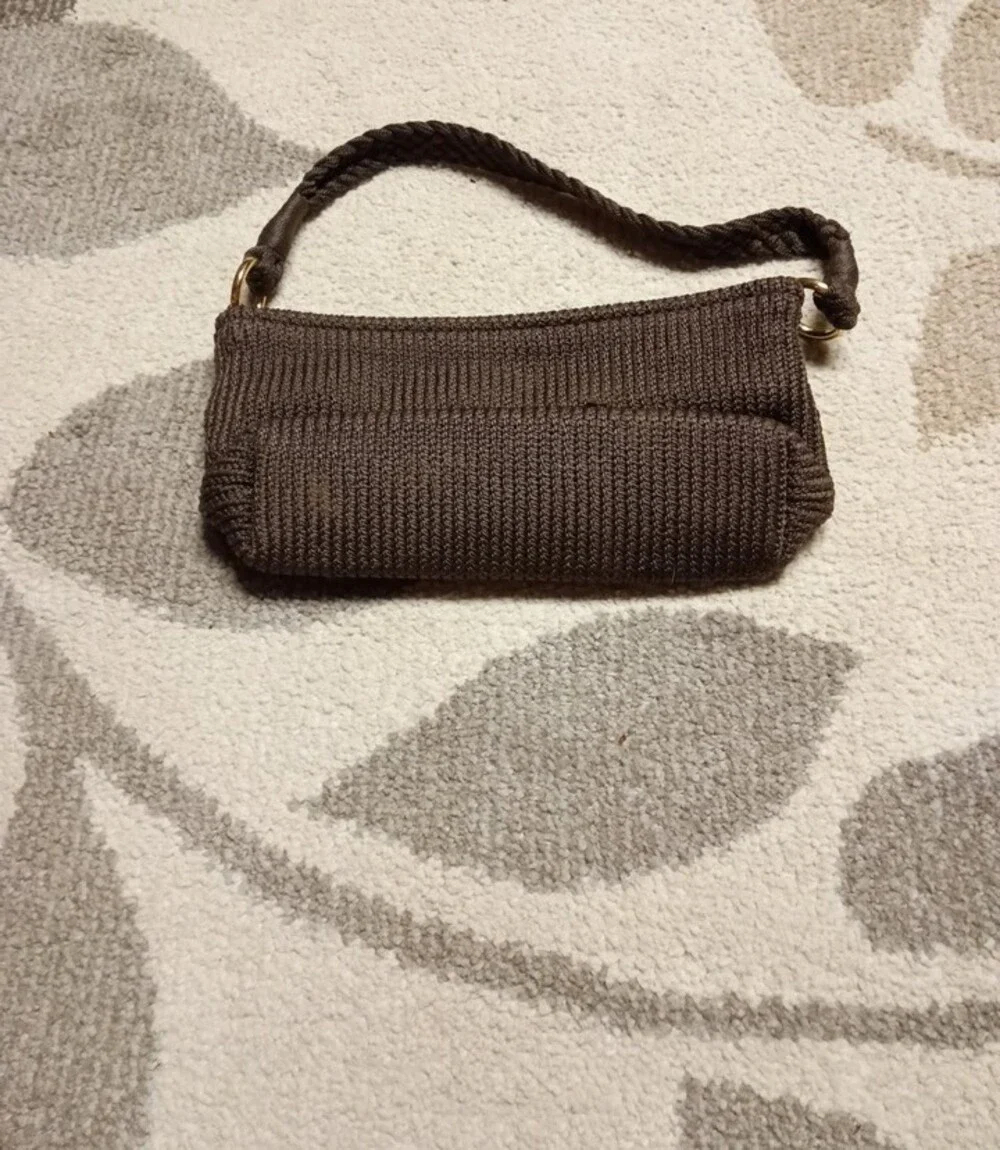 A302 Lina Braided Strap Knit Hand Bag in Dark Brown